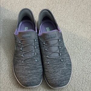 Skechers Women’s Gray and Lavender Slip-On Athletic Sneakers